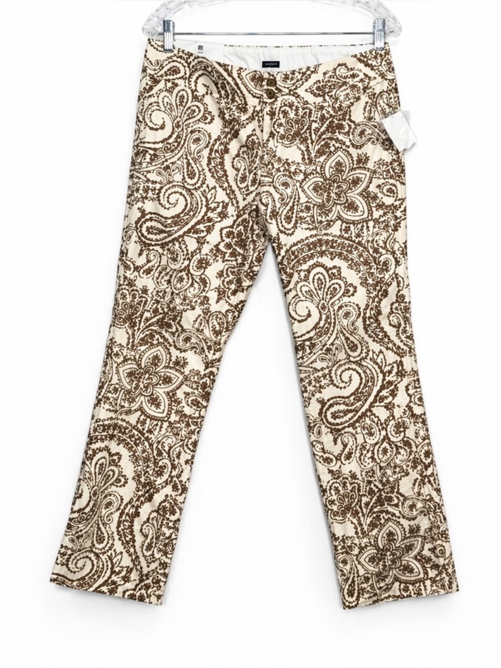 GAP‎ Paisley Print Pants Size 8 Brown Cream Mid Rise Straight Leg Stretch